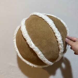 Pottery‎ Barn Suede Leather & Sherpa Trim Ball Pillow 12 Inches Diameter